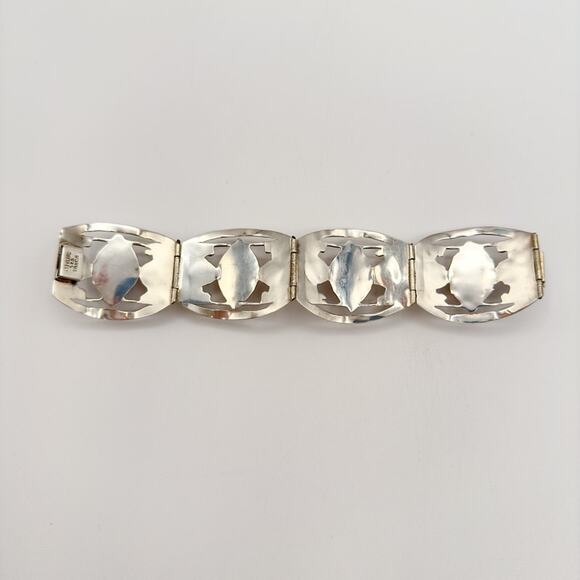 Taxco Sterling Silver Faux Opal Panel Bracelet w Cutouts Scrolls Mexico Vintage - Picture 10 of 13